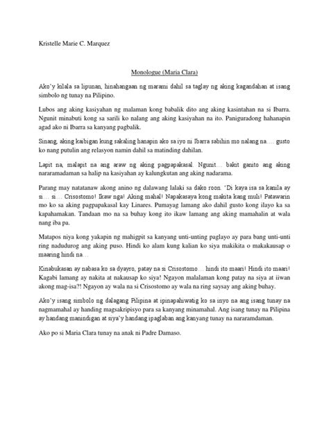 monologue ni maria clara sa el filibusterismo